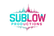 Cyberpunk-style SubLow Productions logo with glitch effects and electric colors