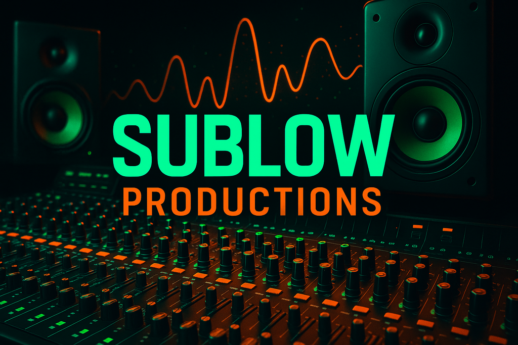 Music studio themed hero image with neon highlights