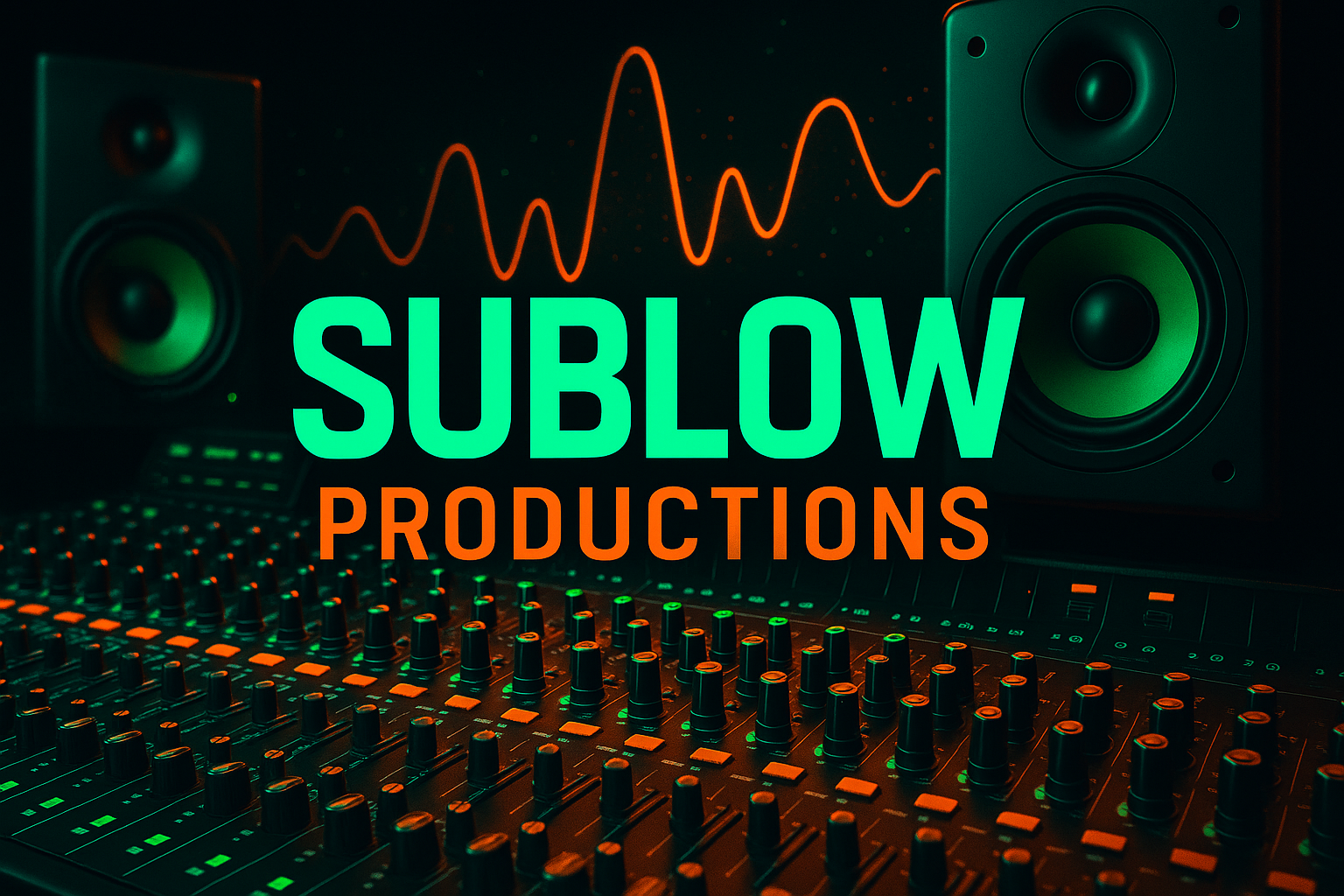 Music studio themed hero image with neon highlights